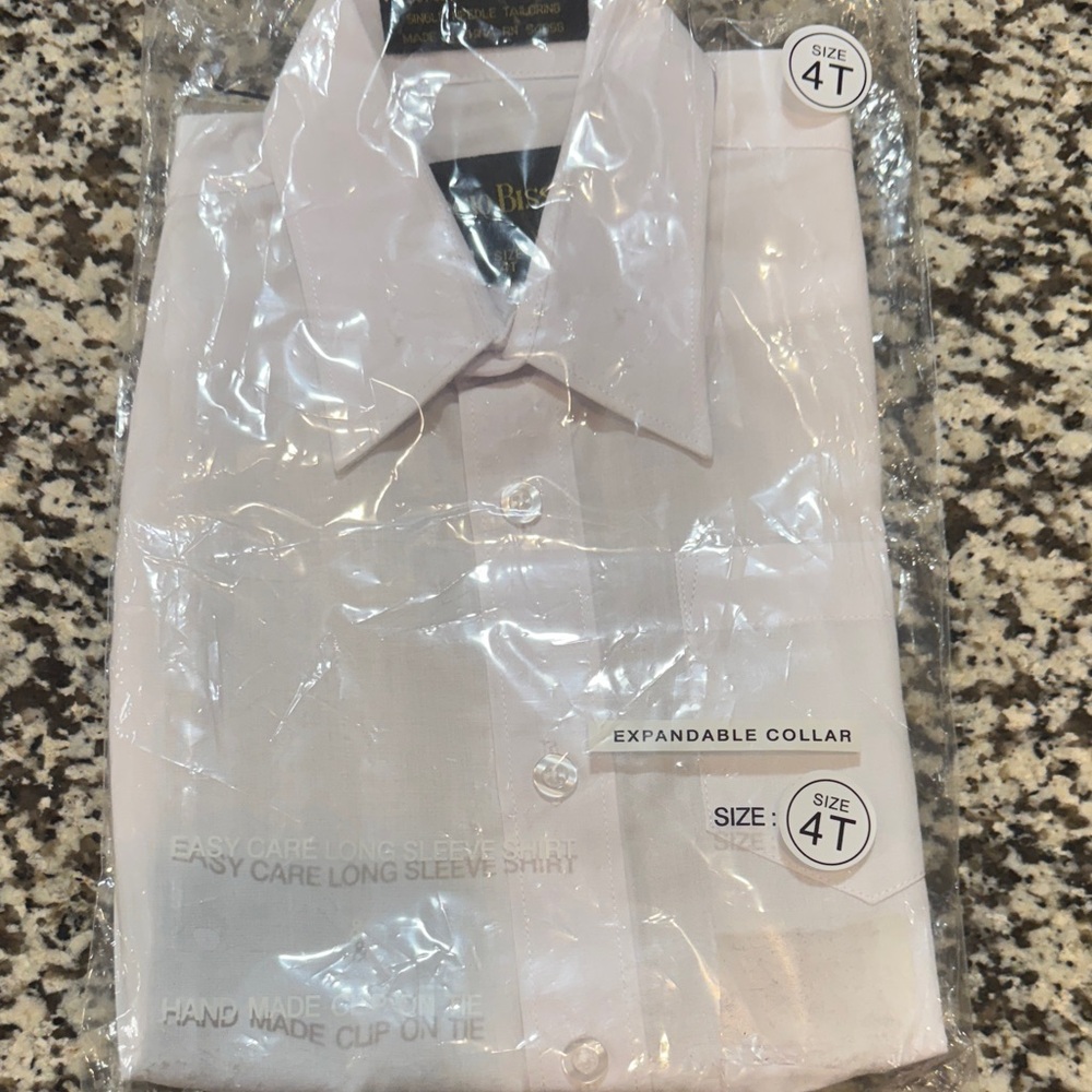 Boys' White Button Down Shirt with Expandable Collar